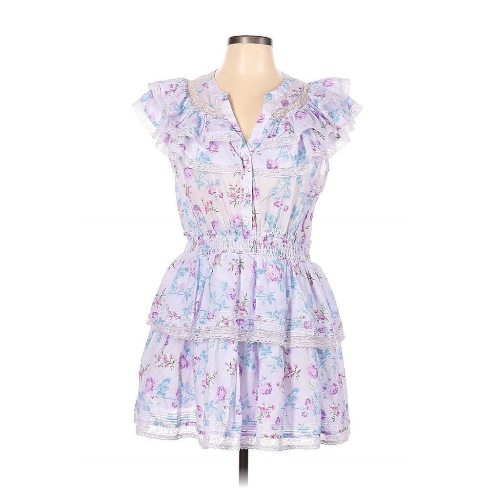 NWT LoveShackFancy x Target Lou in Purple Floral Double Ruffle Tiered Dress L